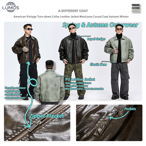 Chaquetas de Cuero Estilo Americano Vintage <span class=keywords><strong>para</strong></span> <span class=keywords><strong>Hombre</strong></span>, Moda de Invierno, Corte Holgado Informal, Tallas Grandes, Prendas de Abrigo de Alta Calidad - Product Image 2