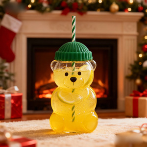 Ins Internet Celebrity Restaurant 600ml Bear Cup Hand Blown Transparent Glass <strong>Coffee</strong> Juice Water Tea Bottle Cute Cartoon Design - Product Image 1