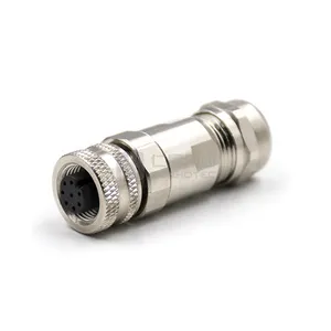 M12 circular connector metal shell Full shielded Ip67 screw Connection 4pin 5pin Field Wireable M12 metal Assembly plug