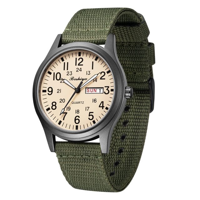 BOSHIYA Men's Field Outdoor Sports/Work Watch Quartz Figure Three Hand Quartz Minimalist Lightweight Nylon Watch 40mm