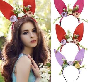 Fascia per capelli con coniglietto di pasqua colorata con orecchie da coniglietto a forma di fiore falso - Product Image 6