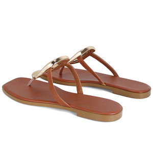 חם נשים נוחות להחליק על מגלשות עור חוף עור מתכת פתוחה הבוהן שטוחות כפכפים מסנדלים נעלי בית - Product Image 6