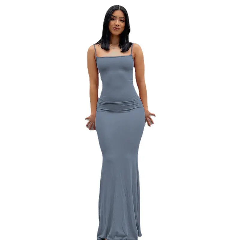 European and American Women's Clothing 2023 Casual Sleeveless High Waist Slim Suspender Dress Long Dress