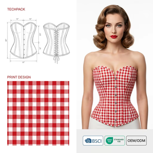 <span class=keywords><strong>Corset</strong></span> à baleines en acier <span class=keywords><strong>rose</strong></span> imprimé numérique personnalisé, décolleté cœur, bretelles larges, fermeture avant et laçage arrière - Product Image 2