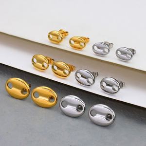 Boucles d'oreilles clous papillon géométriques en acier inoxydable plaqué or pour hommes, en stock, avec accessoires ovales en forme de grain de café, inaltérables - Product Image 2