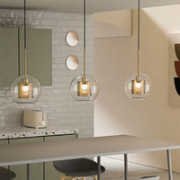 Lustre en verre rond de style nordique, minimaliste, pour hôtel, chevet, café, bar, luminaire suspendu en verre industriel à LED