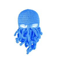 Chapeau en tricot brodé à la main avec une barbe de pieuvre amusante pour Halloween, 100% acrylique, chapeau d'hiver chaud personnalisé pour hommes adultes, ski, vélo