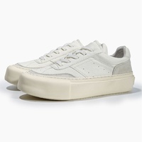 Baskets basses décontractées en cuir blanc pour hommes, style européen, à plateforme, polyvalentes et confortables, à lacets, pour l'été