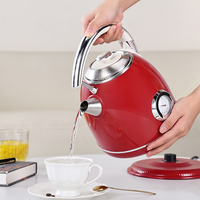 Ketel Listrik Retro Merah 1.7L Stainless Steel 1500W dengan Pengatur Suhu LED, Fitur Mati Otomatis, dan Proteksi Anti Air Kering
