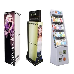 Double Sides Custom Printing Hot Sale Customized Cardboard Hook Floor Display Stand Hair Extensions Display For Retail