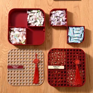 Wholesale Divided Red Charcuterie Snackle Box <b>Container</b> <b>Snack</b> <b>Containers</b> with Lid & Chinese Knot for Party Travel - Product Image 6