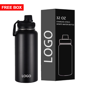 Tragbare 950 ml Fitness-Trinkflasche mit Free-Sip-Trinkhalm & 750 ml doppelwandige Metall-Heißwasserflasche, Vakuum-Thermoskanne mit Griff - Product Image 1