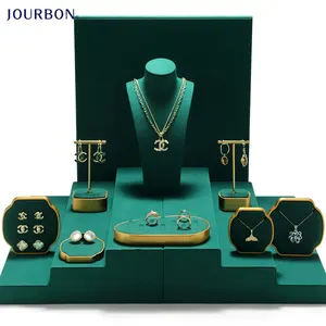 Jourbon – ensemble de bijoux en microfibre métallique de luxe Offre Spéciale, collier, bague, boucle d'oreille, vitrine avec support de bijoux à prix d'usine, nouvelle collection