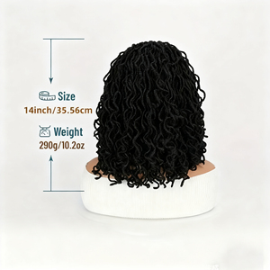 Peluca de rastas sintéticas rizadas de 16 pulgadas al por mayor, peluca de ganchillo <span class=keywords><strong>con</strong></span> encaje corto trenzado estilo bob para mujer - Product Image 2