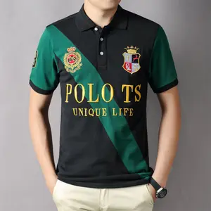 New Summer British Herren Kurzarm Polos hirt Casual Slash Spleißen Farbe Matching Cotton Plus Size Sport Besticktes Polo S.