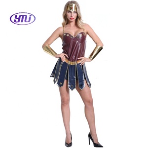 Vente en gros <span class=keywords><strong>League</strong></span> <span class=keywords><strong>of</strong></span> Legends Gladiator Uniform Costumes Brown Wonder-Woman Cosplay Costume - Product Image 3