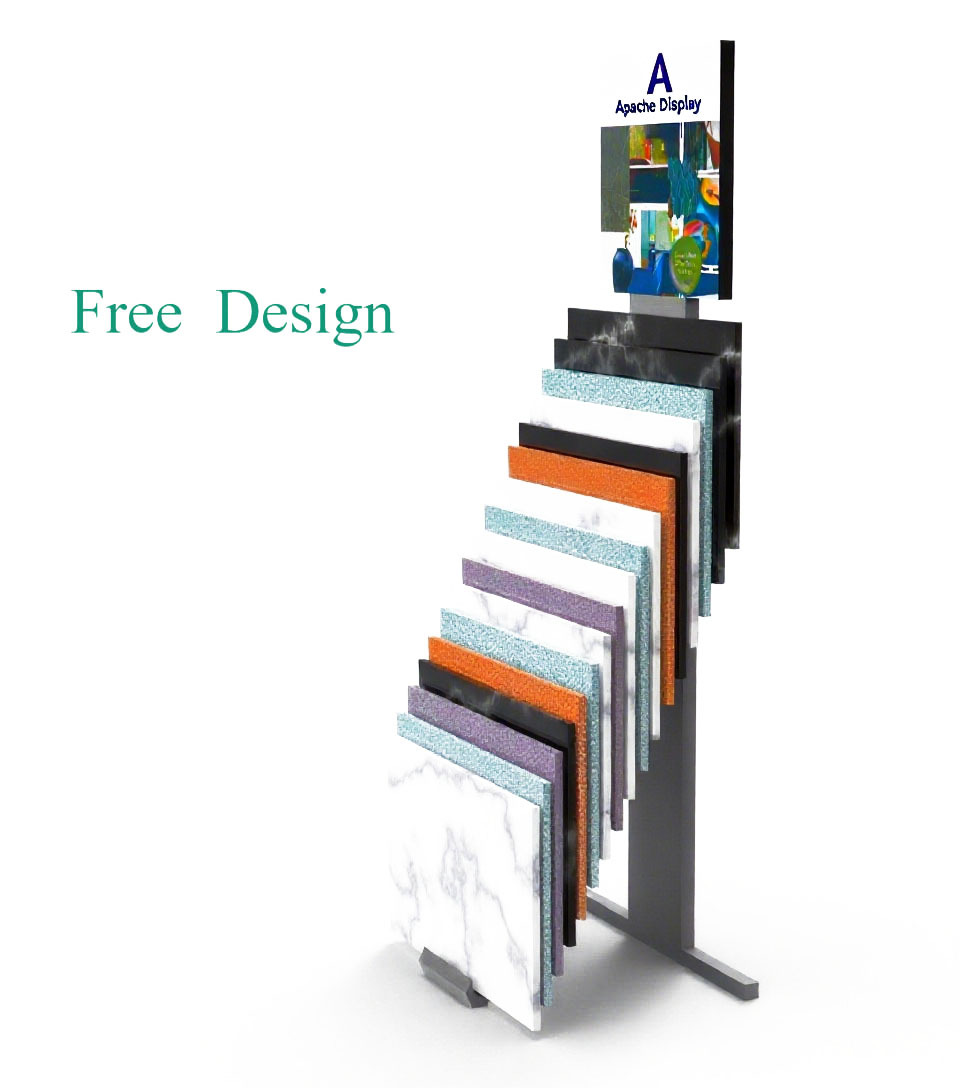 Apache Custom Metal Floor Standing Slab Granite Quartz Marble Ceramic Stone Tile Display Rack for Showroom — view 3