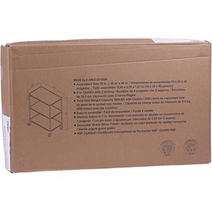 "34.5 X 18 X 40 In. 600 Lbs. Capacity 3-Shelf <b>Wire</b> Cart with Liners-Silver-Alera ALESW333018SR-Caster Wheels" - Product Image 2