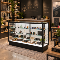 Vitrine d'exposition en verre avec éclairage LED de 72 pouces pour magasin de vente au détail de produits pour fumeurs, vitrine en verre trempé avec portes coulissantes verrouillables