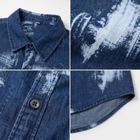 Camisa de Manga Corta con Estampado Floral Artístico para Hombre, Pantalones Cortos de Mezclilla Transpirables, Estilo Urbano, Jacquard, Patrón Monocromático en Blanco y Negro