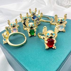 JML all'ingrosso accessori per bambini coniglio animale colorato amore zircone anello 14K placcato oro gioielli anelli cuore per bambini - Product Image 3