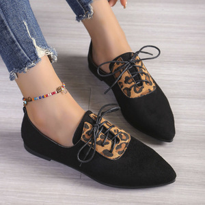 Casual Leopard Print <b>Flat</b> Lace-up Shoes Autumn New Arrival Elegant <b>Pointed</b> <b>Toe</b> Fashion Plus Size Beanie Shoes for Women - Product Image 1