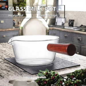 Pot de bouillon de soupe en verre de cristal clair manche en bois résistant à la chaleur casserole pour Sauce au lait nouilles Ramen bols à salade cuisson - Product Image 2