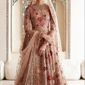 Belle ATIYA LIBAS indienne/pakistanaise mariée traditionnelle élégante longueur de plancher robe en acétate lourde Zardozi broderie pour - Product Image 6