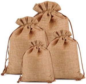 Sacs cadeaux en toile de jute avec cordon de serrage pour mariages, pochettes en toile de jute et en lin pour bijoux, recyclables et écologiques pour les fêtes d'anniversaire - Product Image 1