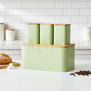 Boîte à pain de style farmhouse pour comptoir de cuisine avec un ensemble de 3 grands récipients de cuisine assortis - Ensemble de contenants pour café, thé et sucre - Product Image 2