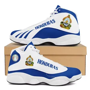 Zapatillas de baloncesto para hombre con cordones para caminar logotipo propio personalizado con salida de fábrica BANDERA DE HONDURAS Gran oferta Zapatillas de baloncesto blancas