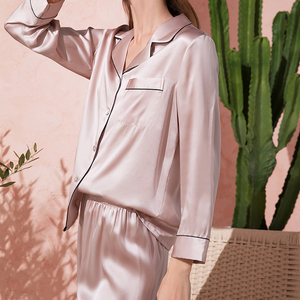 أزياء صلبة 2 طقم ملابس نوم للنساء بيجامة حريرية فاخرة ملابس نوم - Product Image 1