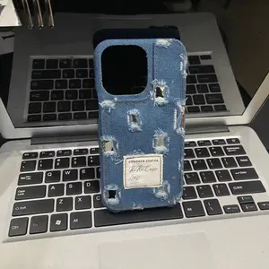 Casing ponsel Denim robek, casing ponsel jins robek mode jalanan untuk iPhone 14pro max 13 12 11, penutup ponsel merah muda hitam biru putih