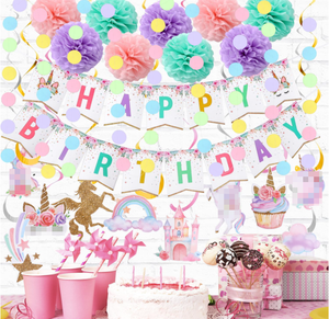 Decoración para Fiesta de Cumpleaños de Unicornio para Niño o Niña, Pancartas de <span class=keywords><strong>Feliz</strong></span> Cumpleaños, Serpentinas, Espirales de Arcoíris, Guirnaldas de Puntos, Pompones de Papel, Artículos para Baby Shower - Product Image 4