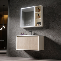 Meuble de salle de bain mural moderne avec miroir LED, étagères de rangement multifonctionnelles et grande capacité de stockage