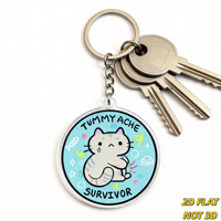 Porte-clés en acrylique « Survivant de maux de ventre » avec chat, design mignon et citation humoristique, anneau métallique durable pour clés, sacs, sacs à dos
