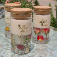 Bougie de cire de gel de gelée double couche en verre rond de luxe fleur séchée couvercle en liège fleur séchée pot de gelée parfumé bougies en verre