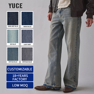 Jean délavé gris décontracté vintage pour homme YUCE, coupe évasée, personnalisable, vente en gros, jean évasé classique - Product Image 1