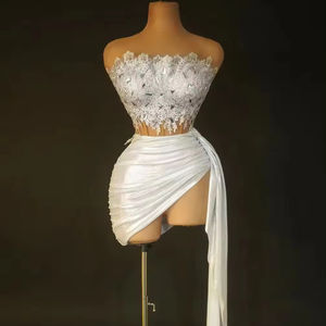 Kristal üst etekler 2 parça Set gösterisi kulübü parti kokteyl Mini elbise seksi kadın ince düğün akşam balo elbise - Product Image 1