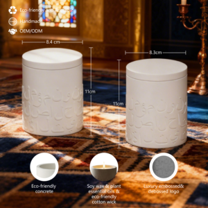 Bougie parfumée artisanale en cire de soja avec mèche en coton pour le festival islamique Eid Ramadan, bougie décorative de luxe avec motif Coran en relief - Product Image 6