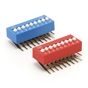Chave DIP DA-09B Azul com Contatos de Liga de Ouro, Ângulo Reto, 9 Posições, SPST, 100mA, 50VDC, 500V AC, Tensão Dielétrica -40°C - Product Image 1