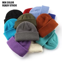 Bonnet tricoté d'hiver uni en acrylique, 60 couleurs, personnalisable, chaud et décontracté, avec revers côtelé, pour femmes et hommes