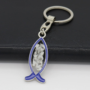Portachiavi con Simbolo del Pesce Cristiano Gesù, Ciondolo Ichthys Smaltato, Incisione Personalizzata, Multicolore Rosa Nero Blu Argento, con Anello Divisibile - Product Image 4