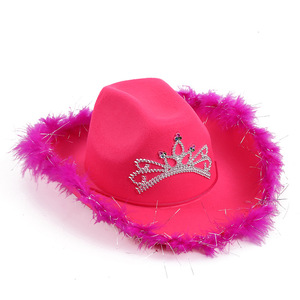 Sombreros <span class=keywords><strong>de</strong></span> vaquero rosa <span class=keywords><strong>de</strong></span> aleros grandes <span class=keywords><strong>con</strong></span> <span class=keywords><strong>plumas</strong></span> Sombrero <span class=keywords><strong>de</strong></span> vaca en forma <span class=keywords><strong>de</strong></span> no tejido Evento <span class=keywords><strong>de</strong></span> fiesta para fiesta - Product Image 4