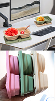 Boîtes à collation réutilisables en silicone de qualité alimentaire à double compartiment avec couvercles, boîte à collation pour vinaigrette, sauce et assaisonnement
