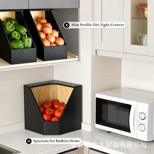 Wooden kitchen <b>vegetable</b> storage box, countertop corner storage rack for eggs, potatoes, and fruits, three-in-one miscellaneous - Product Image 3