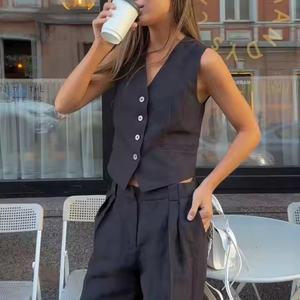 Conjuntos de Lino de Verano 2025 para Mujer, Conjuntos de Lino de 2 Piezas Estilo Ejecutivo, Pantalones Anchos Holgados, Conjuntos de Lino y Algodón - Product Image 2