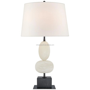 Gold & White Alabaster Stacked Modern Luxury Table Lamp | Elegant Natural Lighting for Hotel Bedroom & Lounge - Product Image 2