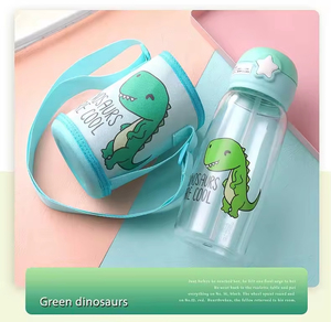 Children's Cup Cute Little <b>Dinosaur</b> Straw <b>Bottle</b> Wholesale Popular Cute 500ml clear Plastic <b>Water</b> <b>Bottle</b> Kids Children Strap - Product Image 3