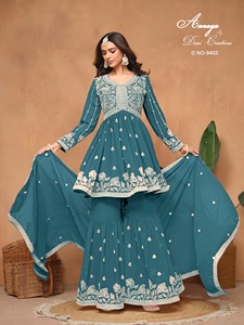Vêtements indiens et pakistanais Georgette Sharara Salwar Kameez pour festival et mariage au prix de gros - Product Image 3
